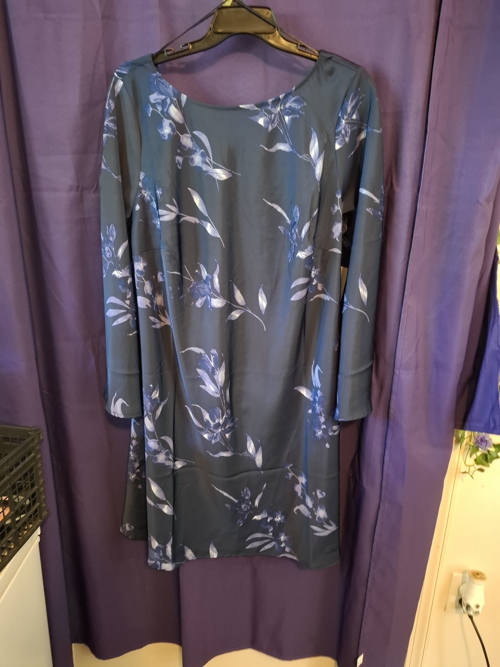 a new day Slate Blue Floral Long-Sleeve Shift Dress